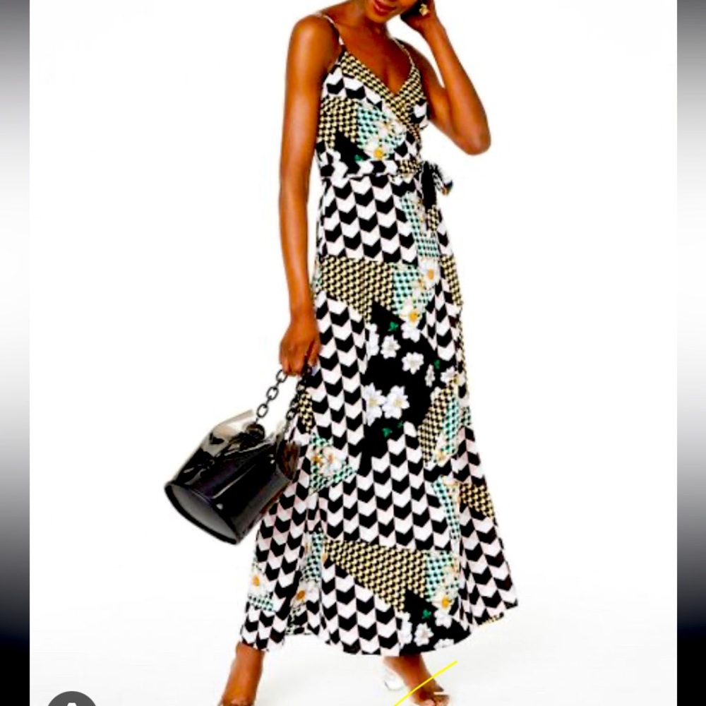 Bar III maxi wrap dress XS Patchwork print/ cami style